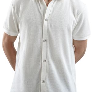 Jacquard blanc uni en polyester/coton de qualité supérieure pour chemise homme, tissu texturé respirant de luxe, tricot personnalisé OEM en gros pour le golf - Product Image 4