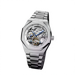 PORSINING Men's Mechanical <b>Watch</b> Stainless Steel Octagon Case 42mm Hollow Out <b>Skeleton</b> Dial Blue Hands Sapphire Crystal Luxury - Product Image 1