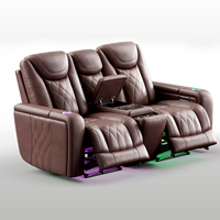 Canapé inclinable électrique 3 places pour home cinéma intelligent avec éclairage LED, lampes de lecture et console de rangement pour salon