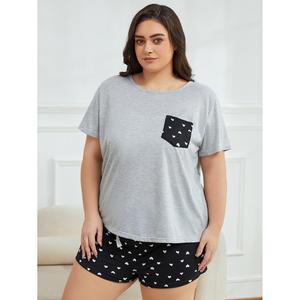 Conjunto de Ropa de Casa para Mujer Curvy, de Moda, Manga Corta y Pantalones Cortos, Fresco y Seco para Verano, Pijama de Mezcla TR con Bolsillo, Ropa de Hogar Cómoda, Venta <span class=keywords><strong>al</strong></span> por Mayor - Product Image 2