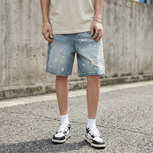 Customization Support Light Wash Denim Cotton Men's Straight Fit <b>Vintage</b> <b>Y2K</b> Eco-Friendly Breathable Denim Shorts - Product Image 2