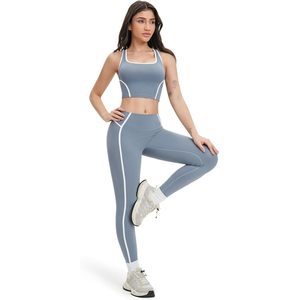 Conjunto Deportivo de Dos Piezas para Mujer, Top Deportivo con Espalda Cruzada y Leggings de Cintura Alta, Ropa Deportiva para Gimnasio y Yoga, Spandex, Poliéster, Elástico - Product Image 6
