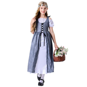 Girls Medieval Style Dress Costume Stage Performance Outfit Gray <b>White</b> <b>Lace</b> Up Skirt Set - Product Image 1