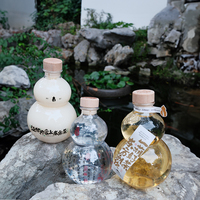 Bouteille de Boisson Jetable en PET 500 ml en Forme de Gourde avec Bouchon en Liège, Bouteille de Jus Transparente Style Oriental Guofeng pour Impression Personnalisée