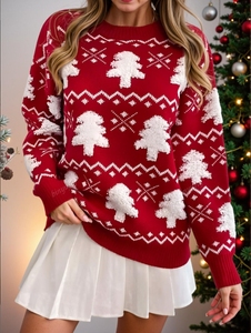 <span class=keywords><strong>Pull</strong></span> à manches longues pour femmes tricoté personnalisé Joyeux <span class=keywords><strong>Noël</strong></span> Arbres <span class=keywords><strong>de</strong></span> <span class=keywords><strong>Noël</strong></span> Jacquard Tricots Automne Hiver Vêtements <span class=keywords><strong>de</strong></span> fête - Product Image 4