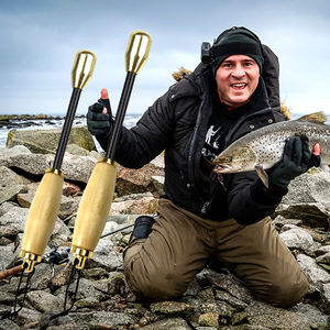 Bâton de pêche sur glace en acier inoxydable, couleur bois naturel verni, pour la pêche sur glace - Product Image 2