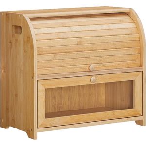 Wanze Bamboo Bread Box 40x25x38.5cm 2-Tier <b>Storage</b> <b>Kitchen</b> Food Organizer Natural Wood Color - Product Image 2
