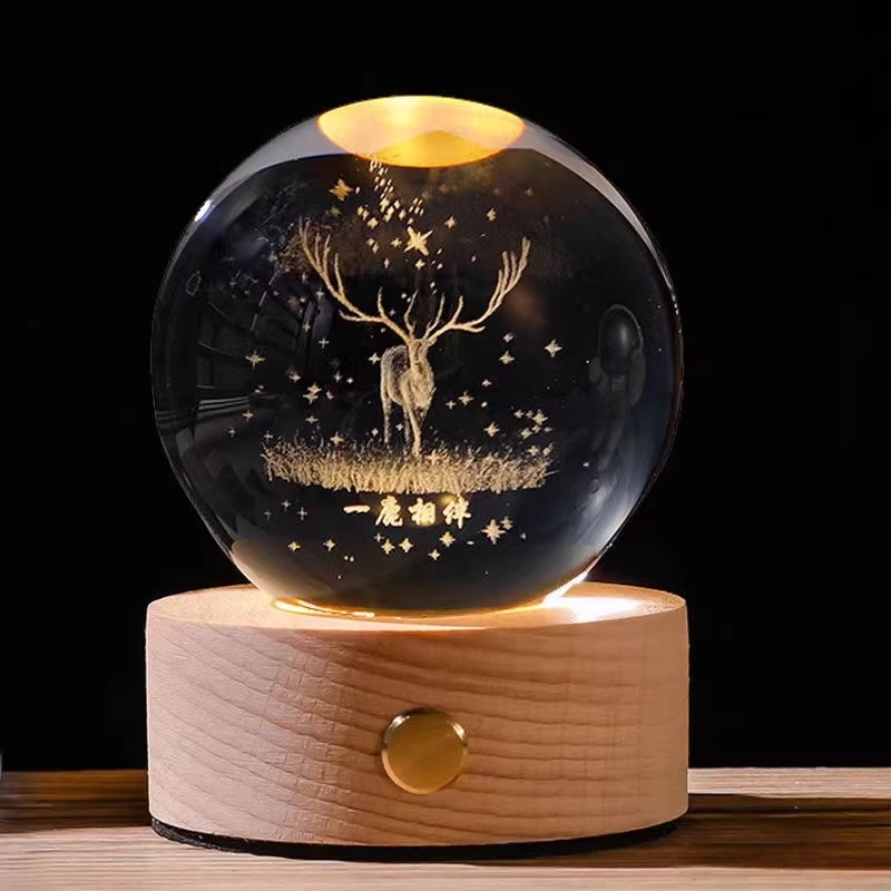 a deer accompanied by 6cm crystal ball-touch luminous lamp