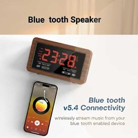 Nieuwe 1800Mah Fm Radio Wekker Met Draadloos Opladen Blue Tooth Speaker Houten Digitale Klokken Met Usb Playback Tf Kaart Poort
