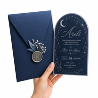 Ensemble d'invitations Quinceañera en acrylique bleu nuit céleste avec sceau de cire argenté