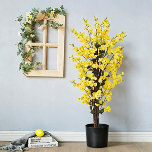 ZMHLHYJY Albero di ciliegio artificiale giallo da 1,8 m, in seta sintetica fatta a mano con tronco realistico per casa, ufficio, interni ed esterni - Product Image 3