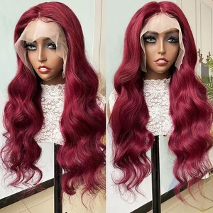 Perruque 99J 13x4 Lace Front Water Body Wave 100% <span class=keywords><strong>Cheveux</strong></span> Humains Vierges Remy Noir Bourgogne Rouge Vin Double Trame Faite à la Machine Pré-Pluckée - Product Image 6