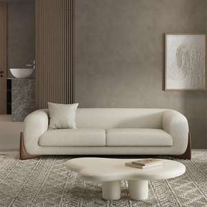 Sofá para sala de estar pequeña, color crema, tres plazas, tapizado en lana de cordero, estilo japonés Wabi Sabi. - Product Image 4