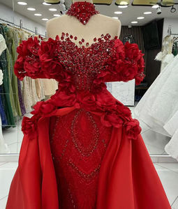 Gaun malam bahu terbuka motif bunga merah anggur dua potong gaun <span class=keywords><strong>Prom</strong></span> panjang Formal Glitter kristal jubah pesta malam kustom 2026 - Product Image 4