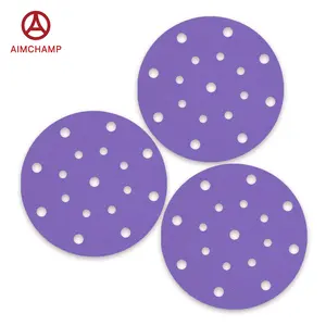 6 Inch 17 Holes Purple Surfaces Polish Self-Adhesive Round Hook And Loop Abrasive Tools Sandpaper Sanding Discs