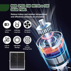 Quạt đứng năng lượng mặt trời di động 12\", 14\", 16\", sạc lại được, điều khiển kỹ thuật số, dùng ngoài trời, có cánh bằng kim loại, dùng cho nhà, xe hơi, cắm trại - Product Image 4