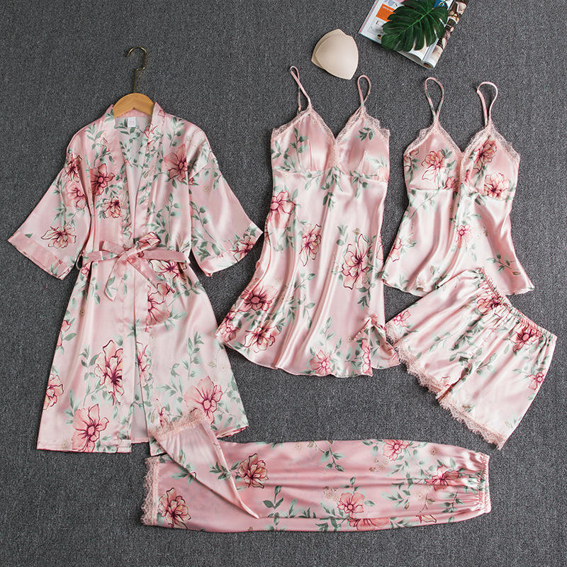 Smooth Silk Like Piece Set M L XL XL Ladies Pajamas Sexy V Neck Loose  Oversized Sleep Wear for Women