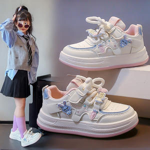 Chaussures de course décontractées pour filles printemps-automne 2025, chaussures pour enfants à semelle souple, fermeture à scratch, cuir synthétique rose/jaune clair - Product Image 4