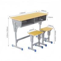 Bureau d'étudiant double place disponible en gros et personnalisable pour salle de classe, ensemble de mobilier scolaire en contreplaqué pour étudiants