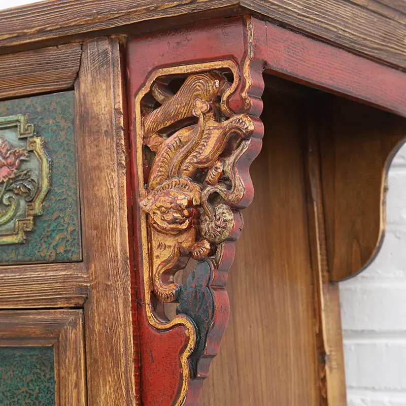 Chinese vintage solid wood living room furniture wall decor antique custom carved storage cabinet