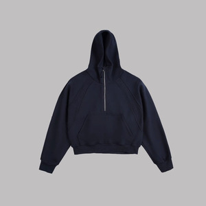 Sweat à capuche oversize coupe carrée avec fermeture éclair quart de tour, en molleton bouclette lourd 500 g/m², style streetwear, effet vieilli, couleur unie, personnalisable, 100% hiver - Product Image 5