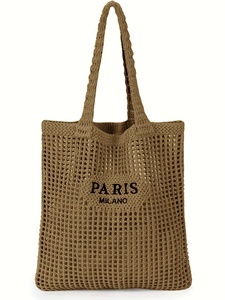Bolso Tote de Malla Paris Milano, Color Sólido, Cierre de Cremallera, Diseño Minimalista, Portátil, para Todas las Temporadas, para la Playa, Compras, Bolso de Mujer - Product Image 5