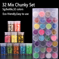 Ensemble de paillettes épaisses de 32 couleurs, paillettes holographiques, gel à paillettes pour vernis à ongles, paillettes pour globe à neige, gobelet