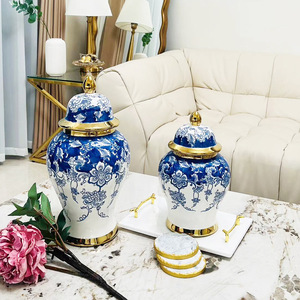 Vase en céramique <span class=keywords><strong>espagnole</strong></span> bleu et blanc, Vases en céramique bleue unie, Pots à gingembre, Grands vases décoratifs sur pied - Product Image 4