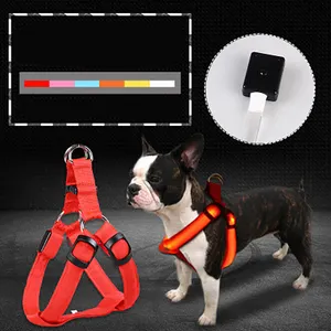 Night Safety Led Waterproof Cloth Leather Dog Vest Adjustable Chest Belt Flashing Light harness Poly Led Dog Harness