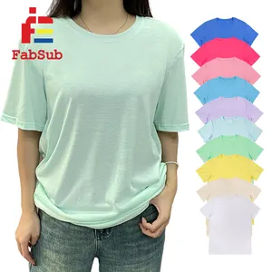 Kaus katun poliester Wanita Pria anak-anak sublimasi cetak sutra S-5XL poliester lengan pendek warna polos kemeja sublimasi