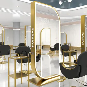 Ganzkörper Salon Spiegel Station Friseursalon Möbel Friseurs tation Styling Spiegel Gold Salon Spiegel Mit Licht