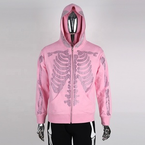 Felpe con cappuccio con cappuccio con Logo personalizzato in cotone con Logo con teschio con cappuccio con Zip a tutta faccia da uomo - Product Image 3