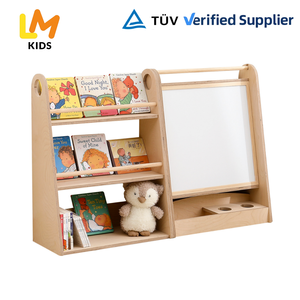 Estantería de Madera para Niños con <span class=keywords><strong>Pizarra</strong></span>, Estante de Exhibición de Libros Montessori de 3 Niveles, Caballete de Arte para Niños Pequeños, Rollo de Papel, Muebles para Sala de Juegos - Product Image 1