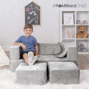 Canapé-lit modulaire pour enfants, gris, en mousse, pliable, confortable, design moderne, pour garçon de 3 ans et plus - Product Image 3