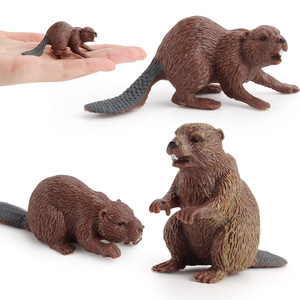 Lelewu éducation précoce modèle animal sauvage castors debout et couché posture solide mini pendentif jouet statique - Product Image 2