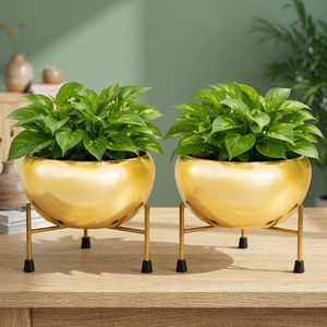 Pot de fleurs en métal doré avec support, décoratif moderne pour plantes d'intérieur et d'extérieur, pour la maison, le bureau, le salon, le jardin, lot de 2 - Product Image 6