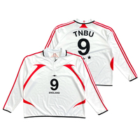 Maillot de football rétro personnalisé à manches longues pour homme, coupe courte, style vintage, impression par sublimation, bande rouge contrastante, logo personnalisé