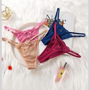 String sexy en dentelle pour femme, culotte côtelée à bretelles réglables, sous-vêtements respirants et doux pour femme, lingerie taille basse pour usage quotidien - Product Image 5