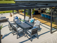 AJUNION Mobilier d'extérieur de luxe en aluminium pour salle à manger Ensemble table et chaises 8 places en céramique et verre