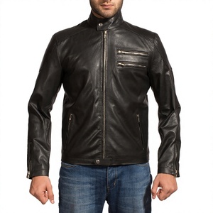 Xcite Sports New Men's Genuine <b>Leather</b> Slim Fit Motorcycle <b>Jacket</b> Black Windproof with Vintage Decoration - Product Image 1