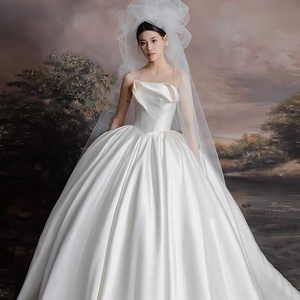 Cheap Maternity Modern Wedding <strong>Dress</strong> <strong>Bridal</strong> Gown Floor-Length A-Line Sleeveless 100% Polyester Fabric White Gold Simple Modest - Product Image 1