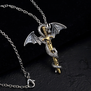 Collier épée ptérosaures Vintage, bijou pour hommes et femmes, motif <span class=keywords><strong>Dragon</strong></span> volant, avec ailes, en croix, Punk, nouvelle mode - Product Image 6