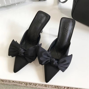 Fashion Heels Sexy Pointed Toe Party Dress Pump Slip-On Size 35-43 Butterfly-Knot Decoration Women High Heel Slippers - Product Image 3