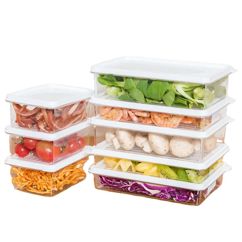 Kotak penyimpanan kulkas plastik makanan, Organizer sayuran transparan Super posisi multifungsi