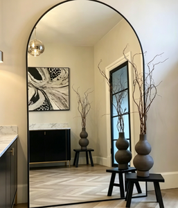 Modern Arched Full Length Mirror Aluminum Alloy Frame Decorative Wall Mirror Floor Standing <b>Bedroom</b> Living Room Hotel Customized - Product Image 3