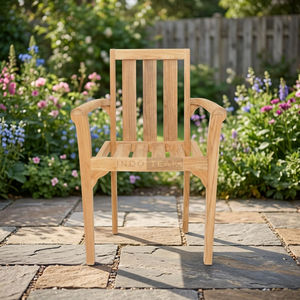 Indoteak Durable Solid Teak Wood Rotating Farmhouse Modern Minimalist Tapered Leg Design Outdoor Dining <b>Chair</b> - Product Image 3