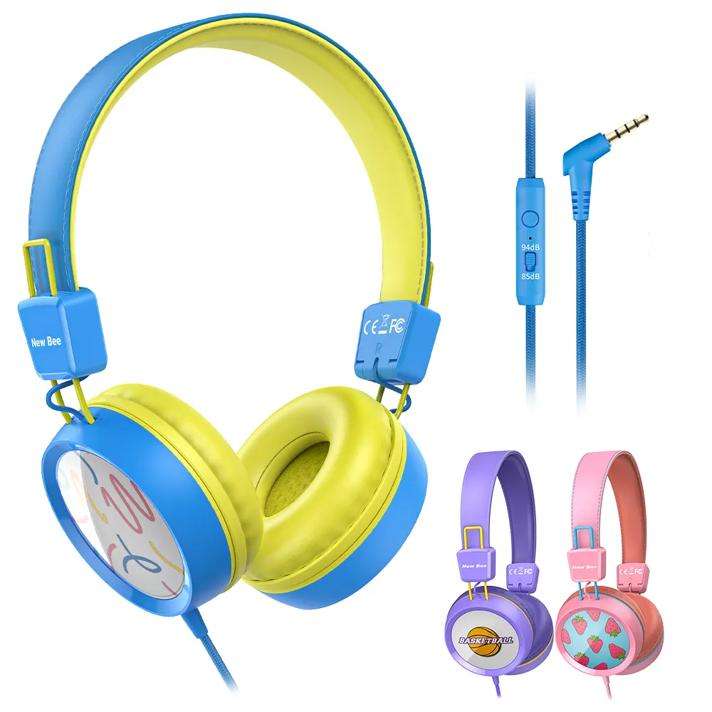 KH20-auriculares por encima de la cabeza para niños, audífonos estéreo de música con micrófono y cable para estudio en línea