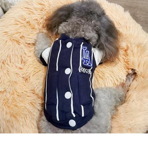 Pet Baseball Hoodie Thickened Cotton Warm Jacket For <b>Cats</b> And Small Dogs Size M L XL Navy Blue Striped Sport Style - Product Image 3