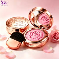 Set de Rubor Lilywild con Brocha de Lujo y Espejo, Marca Privada, Vegano, Mineral, Alta Pigmentación, Polvo Compacto con Brillo en Oro Rosa para el Rostro