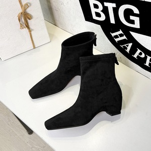<span class=keywords><strong>Bottines</strong></span> en daim <span class=keywords><strong>nude</strong></span> à bout carré et talon bas, fermeture éclair arrière, <span class=keywords><strong>bottines</strong></span> extensibles pour femmes - Product Image 4
